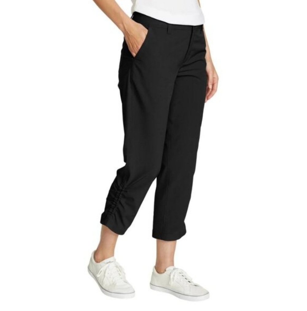 Eddie Bauer Womens Stretch Ripstop Crop Black Pants Cargo Pocket UPF50+ Sz 14